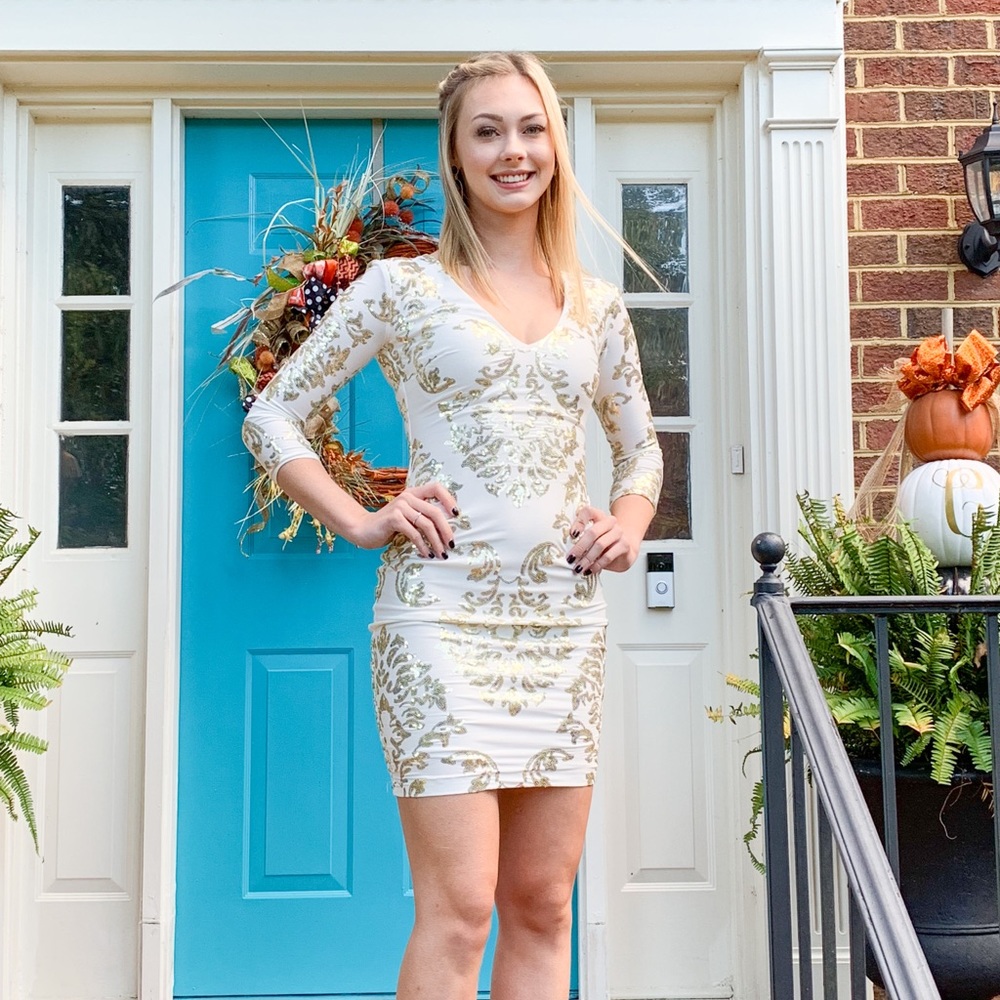 B Darlin White & Gold Sequin Dress